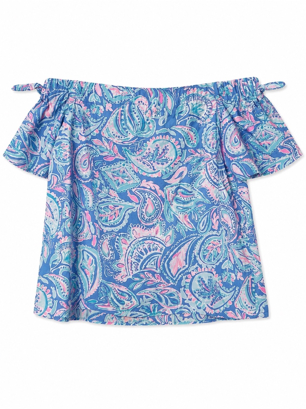 Lilly Pulitzer Tamara Off Shoulder Top Fish Kiss Blue Pink Small